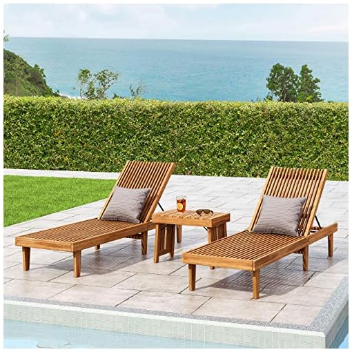Christopher Knight Home Vernon Outdoor Acacia Wood Chaise Lounge Set