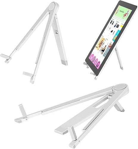 Miniatura 2 de Soporte ajustable para tableta, plegable portátil para viajes, oficina, iPad, 3 patas, soporte de metal antideslizante de silicona