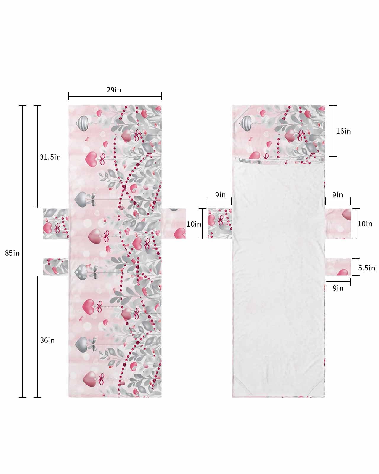 Pink Grey Valentine's Beach Lounge Chair Towel Cover, Soft Chaise Lounge Towel with Side Pockets Patio Pool Chairs Cover for Beach/Pool Sunbathing 29x85 Spring Floral Botanical Love Heart
