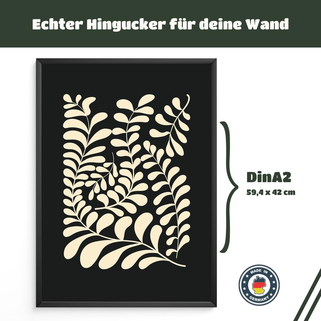 MJ-GRAPHICS® Poster Blätter Kunstdruck minimalistisch Wandbild Beige Wohnzimmer Deko modernes Design Pflanzen Wohndeko inspirierende Wanddeko elegantes Flair A2 mit schwarzem Rahmen