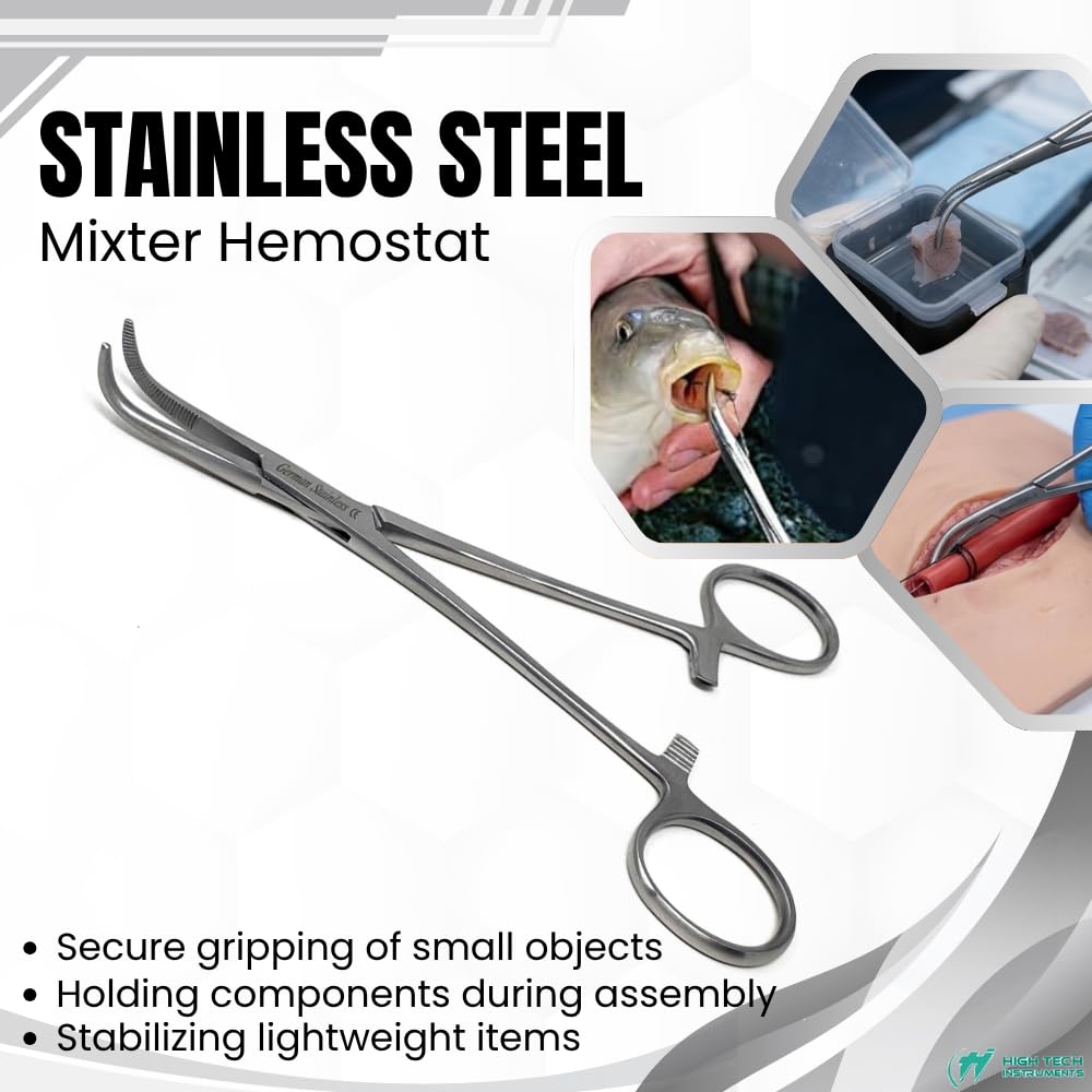STAINLESS STEEL RIGHT ANGLE MIXTER HEMOSTAT FORCEPS FINE POINT (HTI BRAND) — Amazon image 2