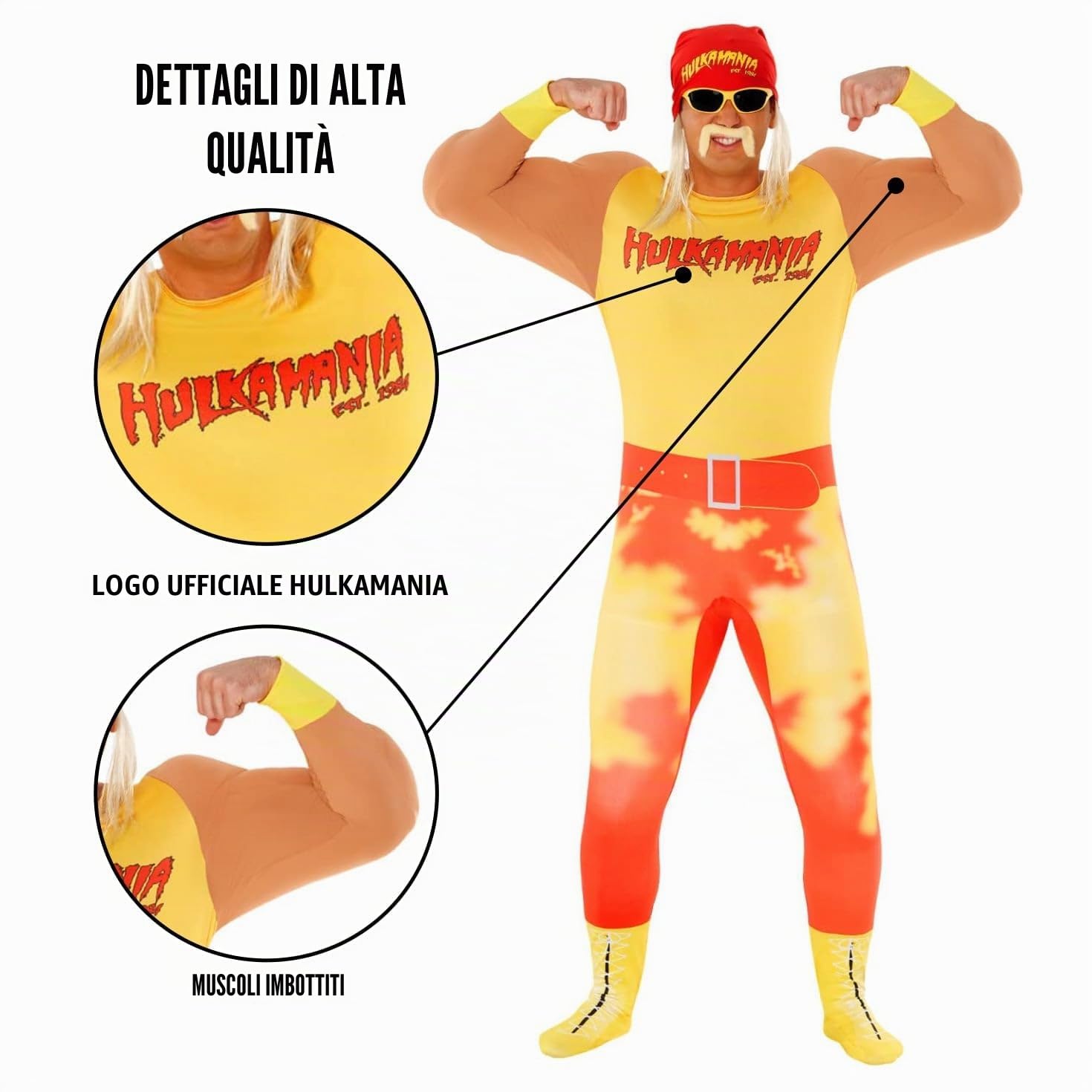 Morph Hulk Hogan Costume Adulto, Costume Hulk Hogan Adulto, Costume Wrestling Uomo, Costumi WWE
