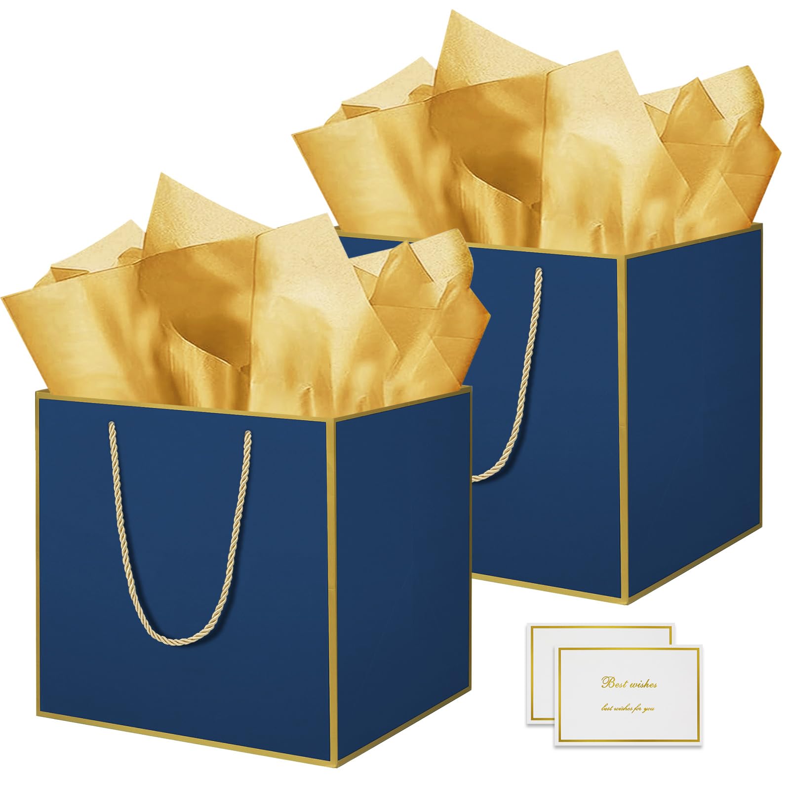 THXIY 2PCS 11.8'' Square Gift Bag, 30cm Extra Large Gift Bag Bags with Gold Edges, Presents Big Paper Bag with Tissue Paper Cards, Wedding Birthday Party Present Bridesmaid Gift Gifts Bag H โ image 1