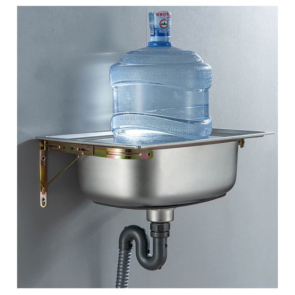 WDSOPK Single Bowl Sink Wall Mount - Stainless Steel Sink for Washing with Faucet - Commercial Hand Basin for Restaurant, Kitchen and Home (Silver 68x45cm)