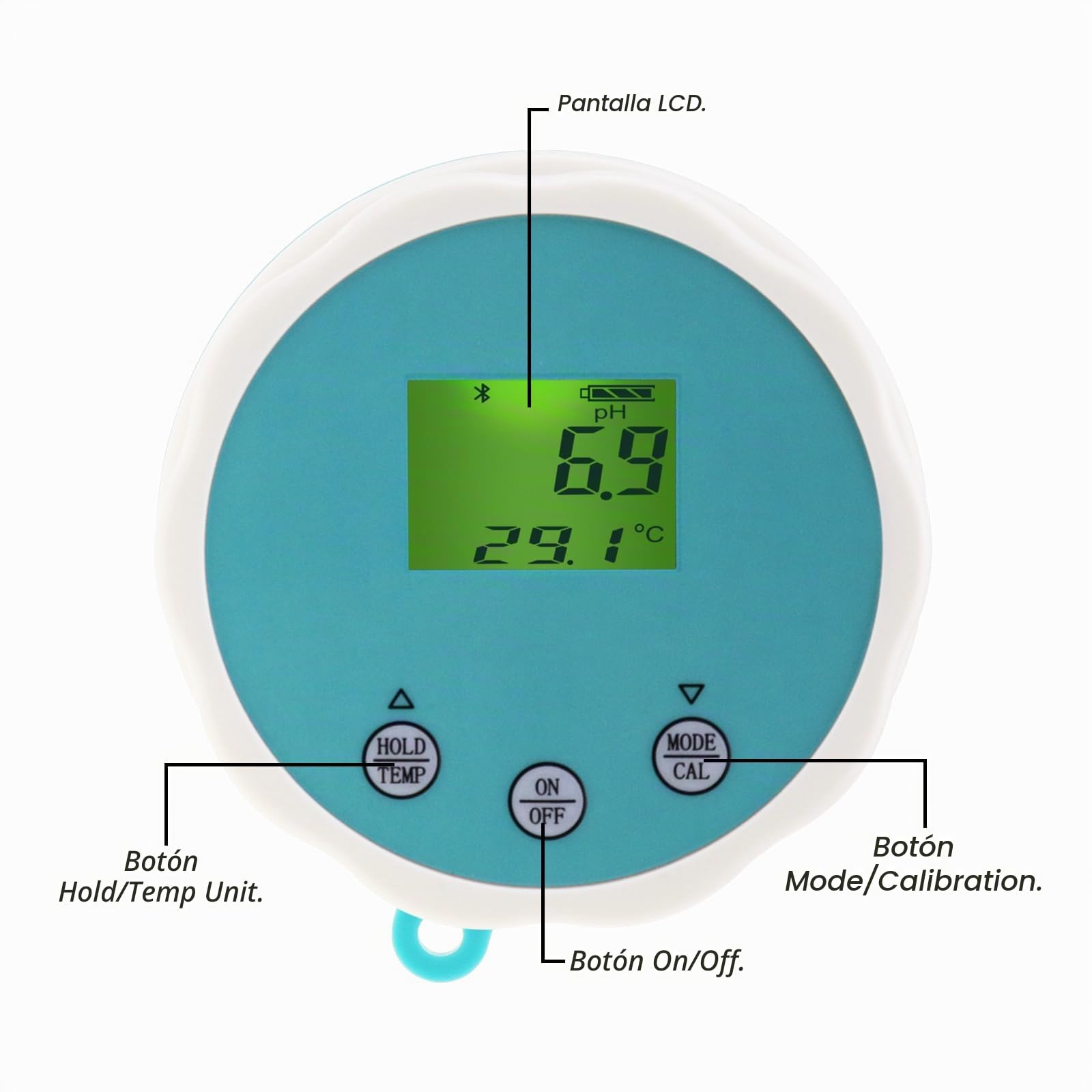 Bluetooth Piscina Agua Ensayador 6 en 1 Medidor de EC/Salinidad/pH/ORP/Temperatura/Cloro Metro, Inalámbrico Flotante Elegante Piscina Monitor Agua Ensayador para Piscinas, Jacuzzis y Spas de Natación