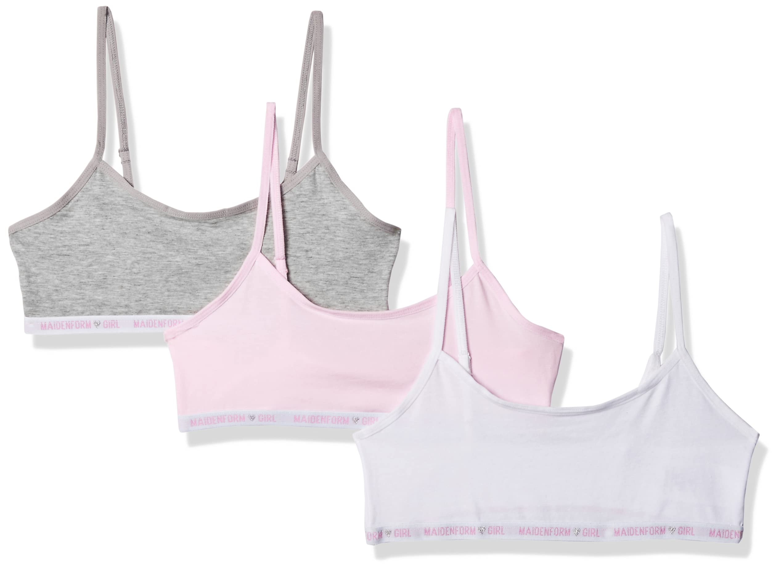 Maidenform Biustonosz treningowy Dziewczynki Logo Band Cotton Crop Training Bra, 3 Pack