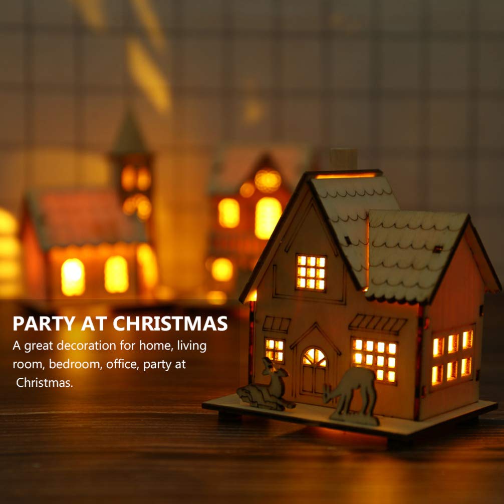 Toddmomy Navidad Casa de Pueblo de Madera Navidad Mini Luminosa Casa de Madera Adorno Navidad Escritorio Decoración Navidad Festival
