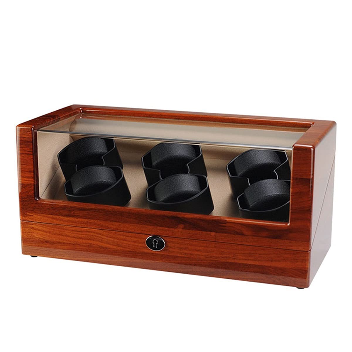 FENOKD Automatic Watch Winders Box, Watch Winder for 6 Storage Spaces, with Soft Flexible Watch Cushion, USB Cable for Portable Power (Black Leather A)