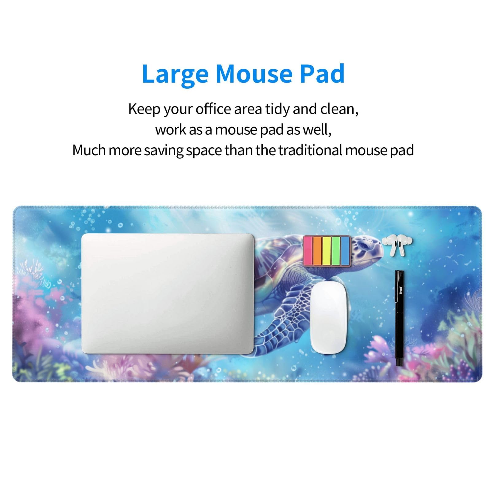 Tappetino per mouse, grande, motivo: tartaruga marina, tappetino da scrivania per ufficio, casa, scuola, antiscivolo, accessori regalo per laptop, computer, tastiera, decorazione, 30 x 80 cm