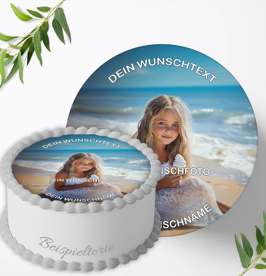 Tortenaufleger Tortenbild Essbares Foto für Torten Kindergeburtstag mit eigenem Foto und Text frei gestalten Personalisiert mit oder ohne Wunschname (Text) Super Qualität 9533.