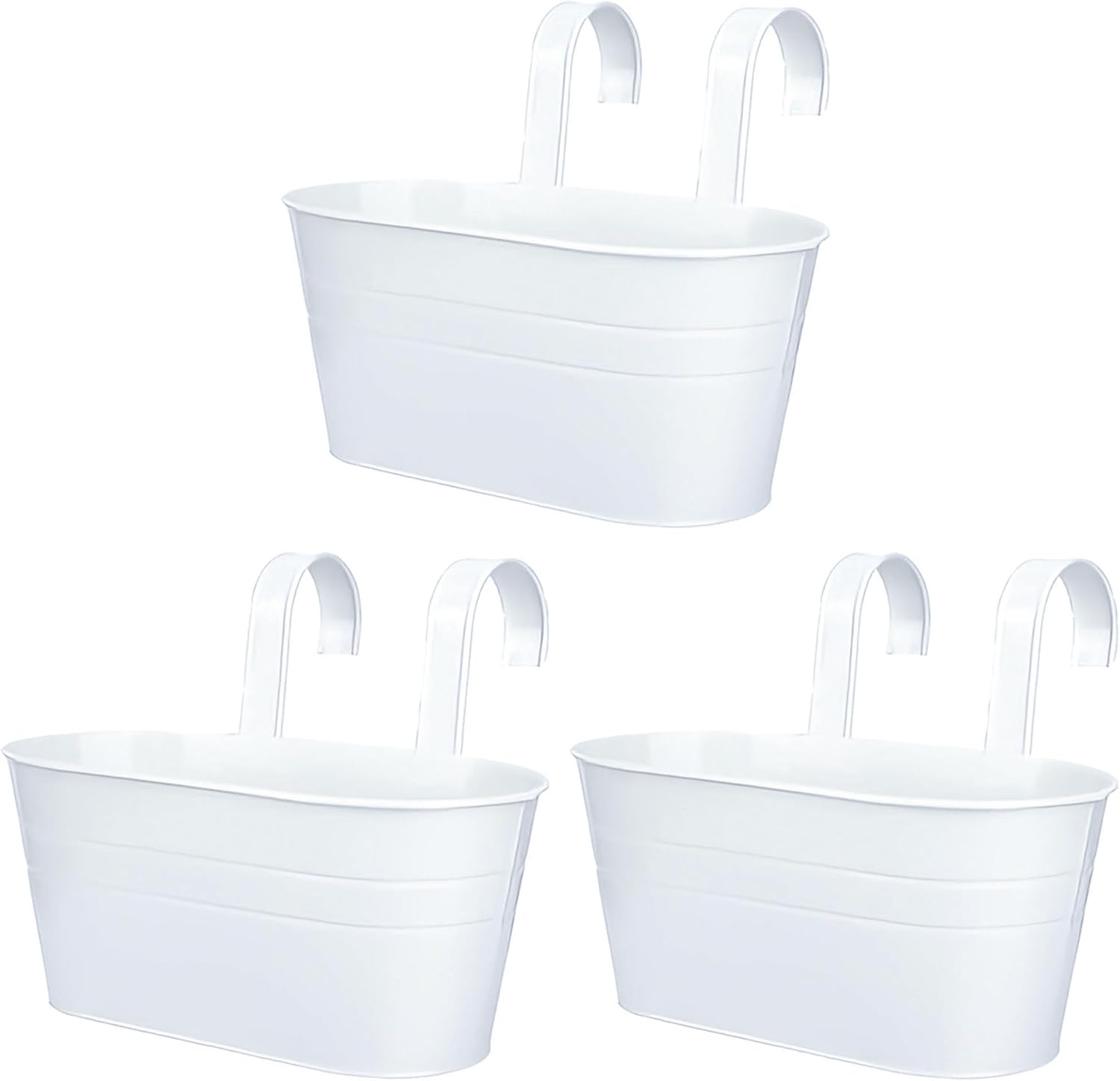 10.6 Inch 5 Pack Long Slot Wrought Iron Hanging Flower Pots Small Metal Hanging Flower Basket with Removable Hooks and Drainage Holes Suitable for Porch Railing Balcony Fence Garden (HS)