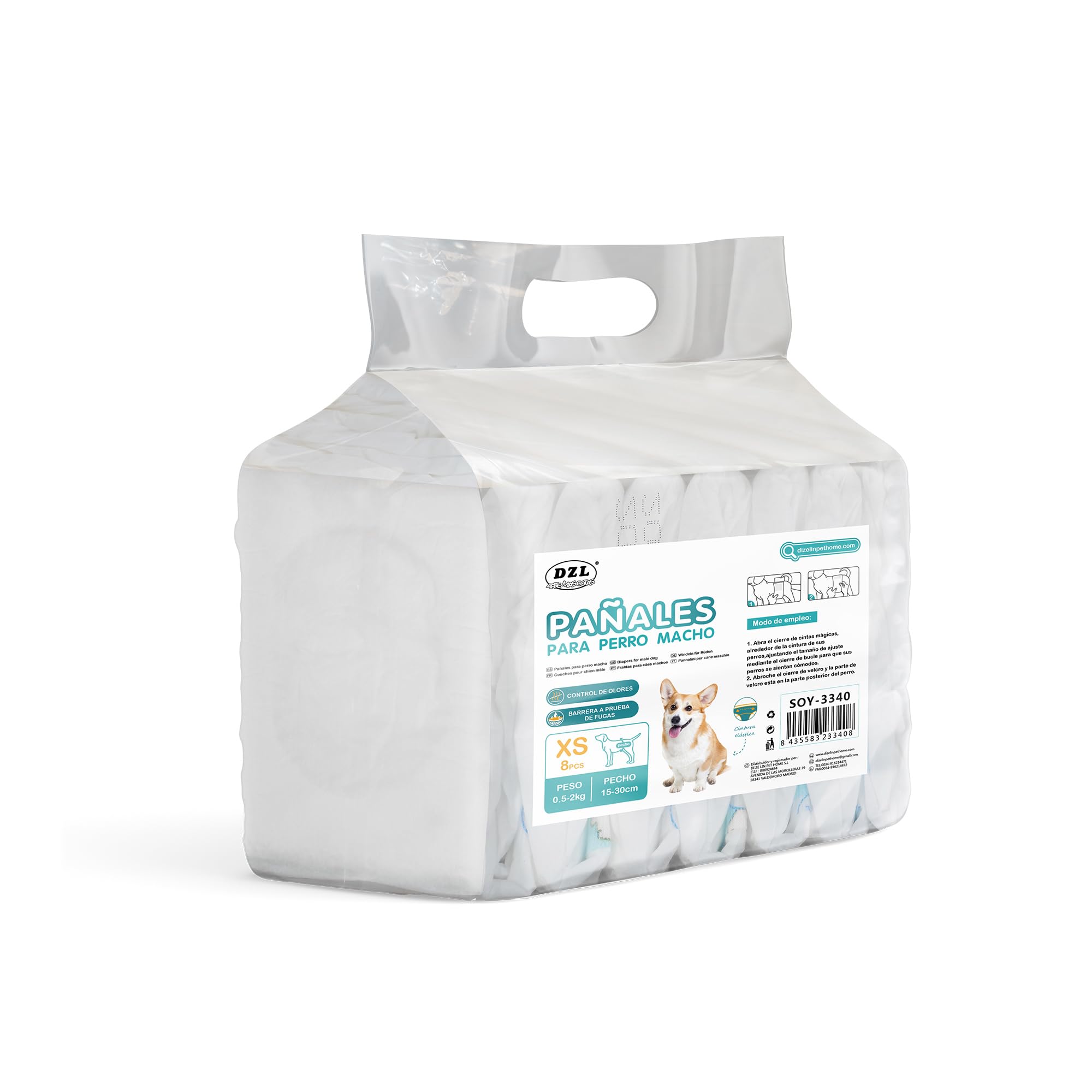 Pañales Desechables para Perro Pañales para Perros Sanitarios para Mascotas Bragas Higiénicas Suaves absorbentes (Macho, XS)