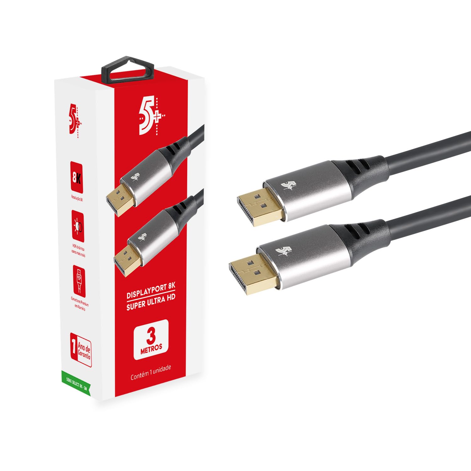 5+ Cabo DisplayPort M + DisplayPort M 1.4 - HBR 8K - com Trava 3 Metros