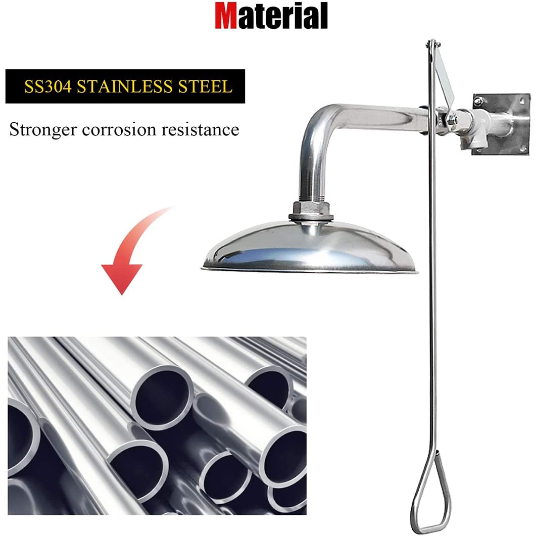Ducha de Seguridad para estación lavaojos de Emergencia de Pared, Cabezal de Ducha Exterior, Acero Inoxidable con Revestimiento de ABS, instalación Horizontal para Mayor Seguridad,