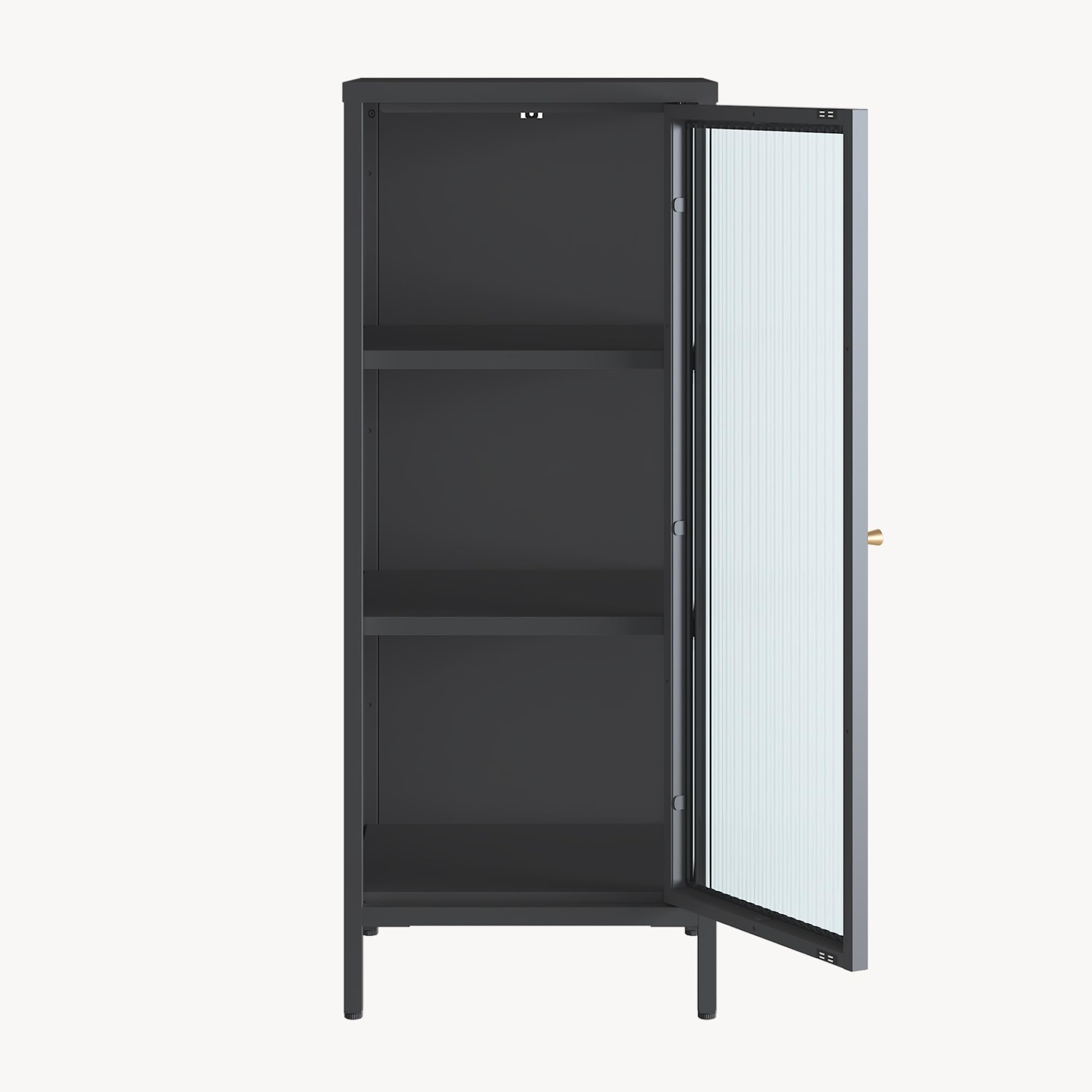 [en.casa] Armadio Vetrina con Anta in Vetro Scanalato Mobile Contenitore Libreria a 3 Ripiani Scomparti Vani Portaoggetti per Soggiorno Sala Studio 100 x 40 x 40 cm - Nero