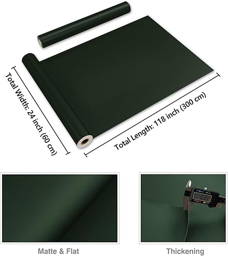 Miniatura 8 de CRE8TIVE Papel tapiz verde oscuro para pegar y despegar de 12 x 80 pulgadas, papel adhesivo verde mate para armarios, autoadhesivo, impermeable,