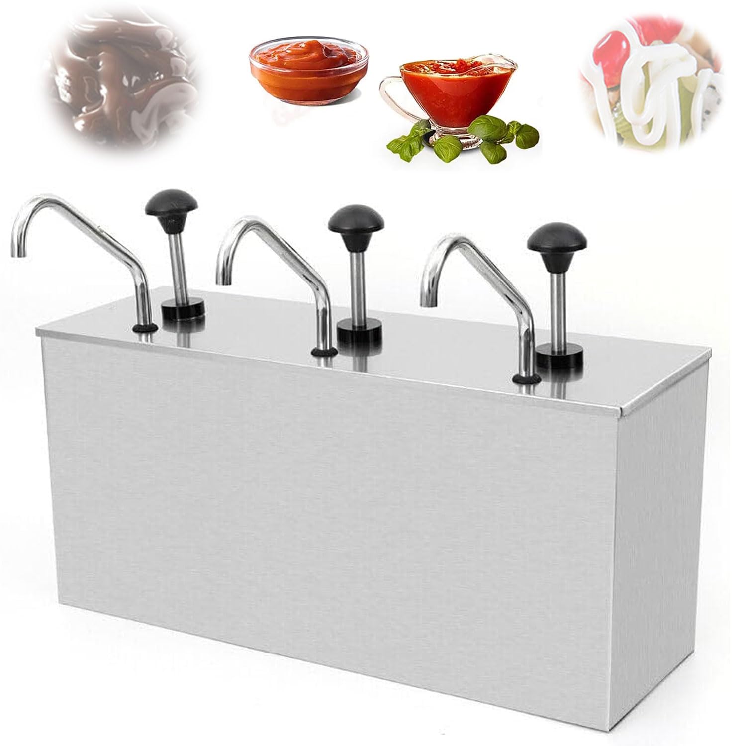 Pompa per condimenti in acciaio inossidabile, 4 L x 3, dispenser commerciale per salse, quantitativo standard a rimbalzo rapido per ketchup, condimenti, crema spalmabile al cioccolato, marmellata