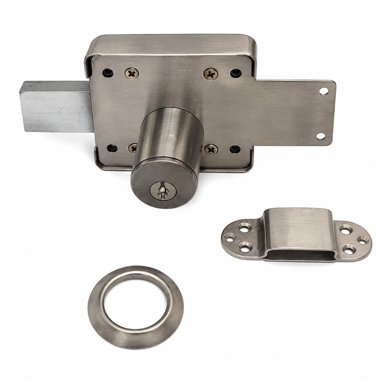 Stainless Steel Heavy Duty Rim Door Lock, Surface Mount Gate Lock Set with Interlocking Bolt, Computerised Brass Ulta Keys, for Wooden and Metal Doors (1)-image-13