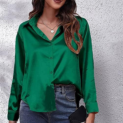 Spring Satin Button Down Shirts for Women Casual Loose Long Sleeve