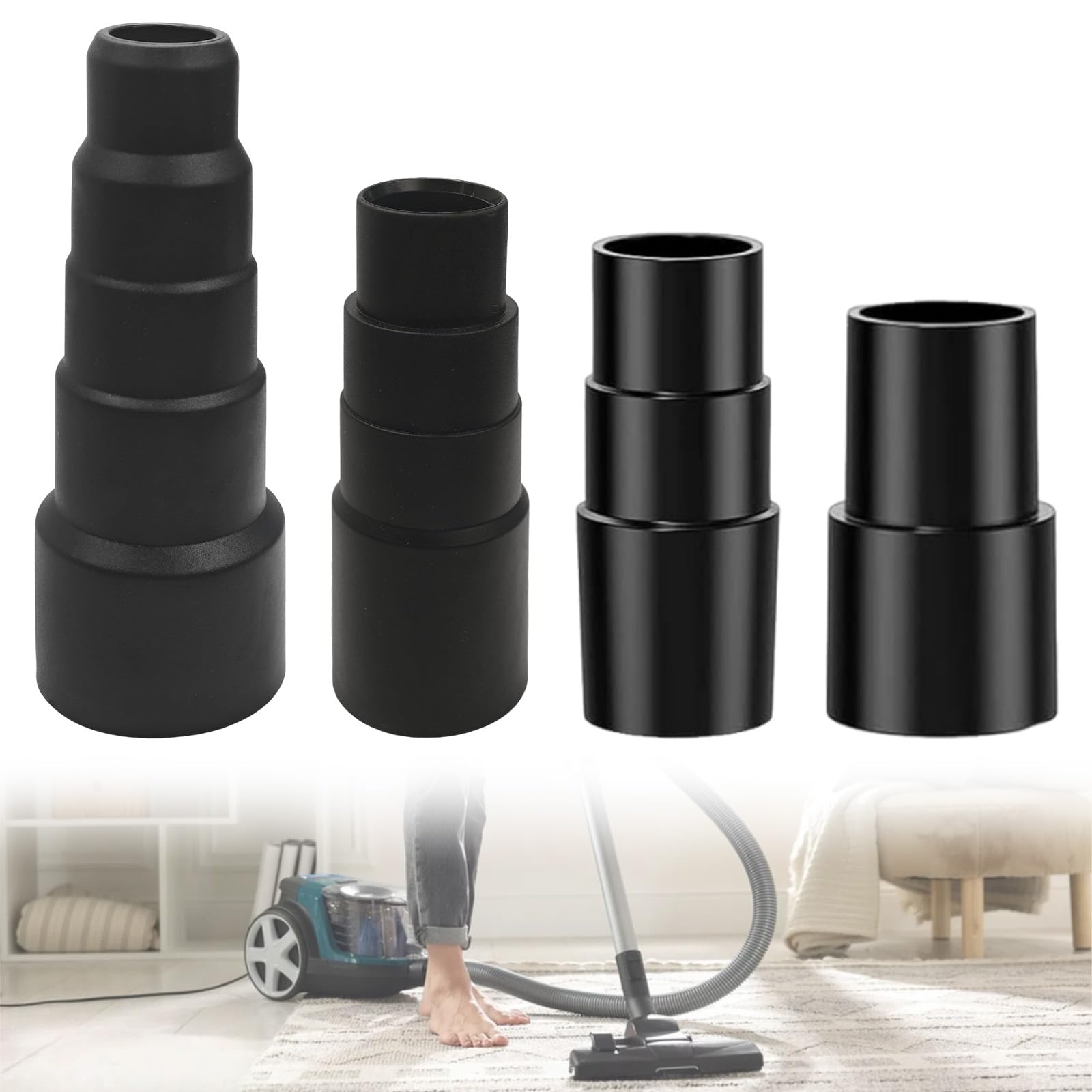 Photo 1 of 4 Pcs Universal Vacuum Hose Adapter Kit with Multiple Sizes (1 1/2''to 1 3/8''to 1 1/4''& 1''to 1 1/8''to 1 3/8",25/30/34 to 42 mm) for Wet Dry Shop Cleaners