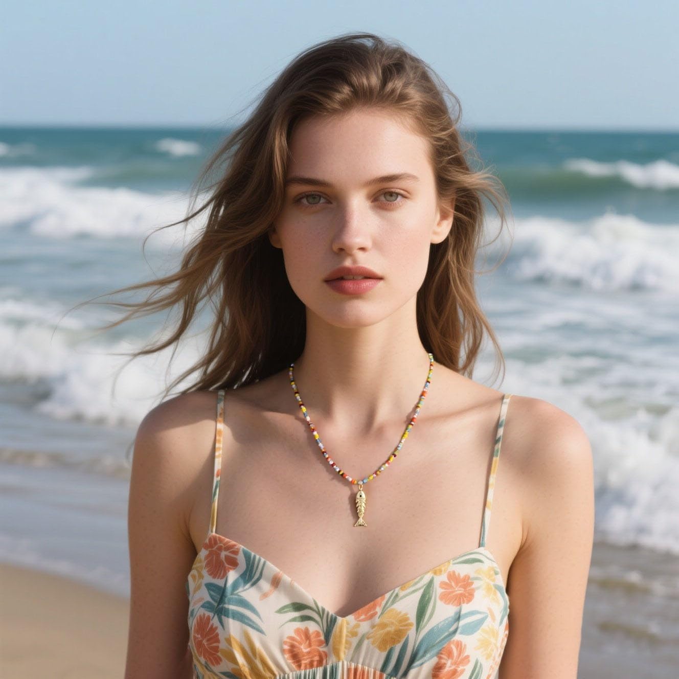 Gold Fish Necklace for Women Fish Pendant Necklaces Boho Colored Beaded Necklace Beach Charm Necklaces Summer Beach Mermaid Jewelry Gifts - Image 2