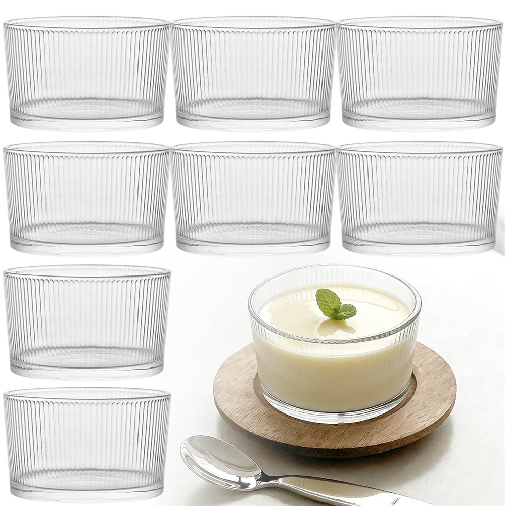 FARYODI Set di 8 bicchieri da dessert trasparenti da 200 ml, piccole ciotole da dessert in vetro, per tiramisù, panna cotta, gelati, budini, yogurt, marmellate e dolci