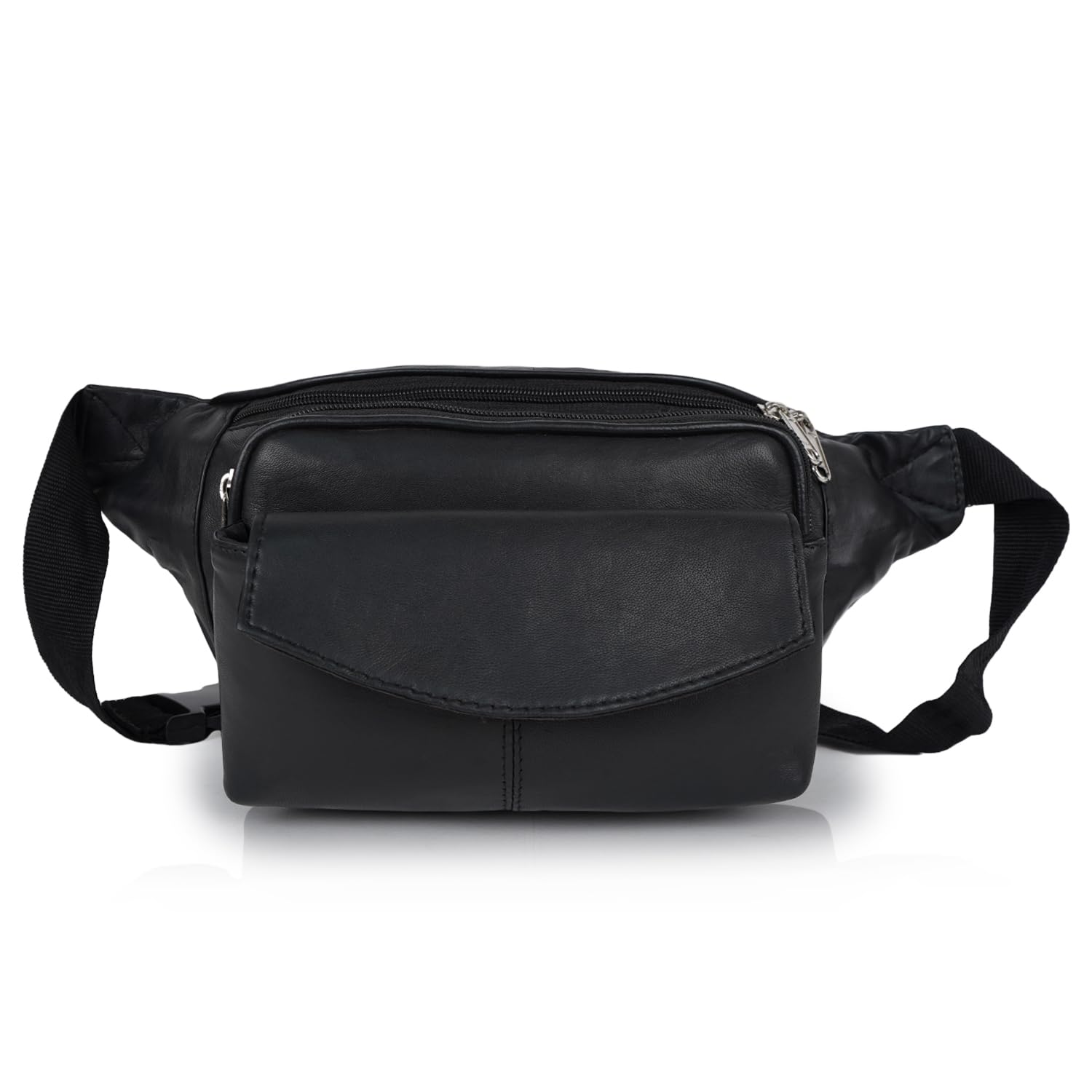 Premium Genuine Leather Waist Bag Casual Design Hiking Pouch Goggle Pocket with Adjustable Straps Fanny Bag (Color - Black)-image-1