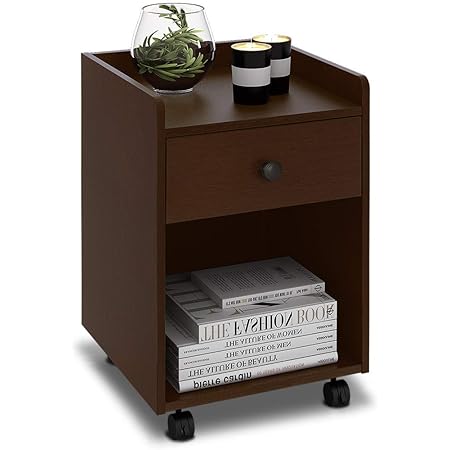 Amazon Devaise ナイトテーブル ベッドサイドテーブル サイドテーブル キャスター付き 移動便利 引き出し付き ベッド周り収納 幅400 奥行398 高さ5mm 簡単組立 木製 ダークブラウン Orahdg612td サイドテーブル オンライン通販