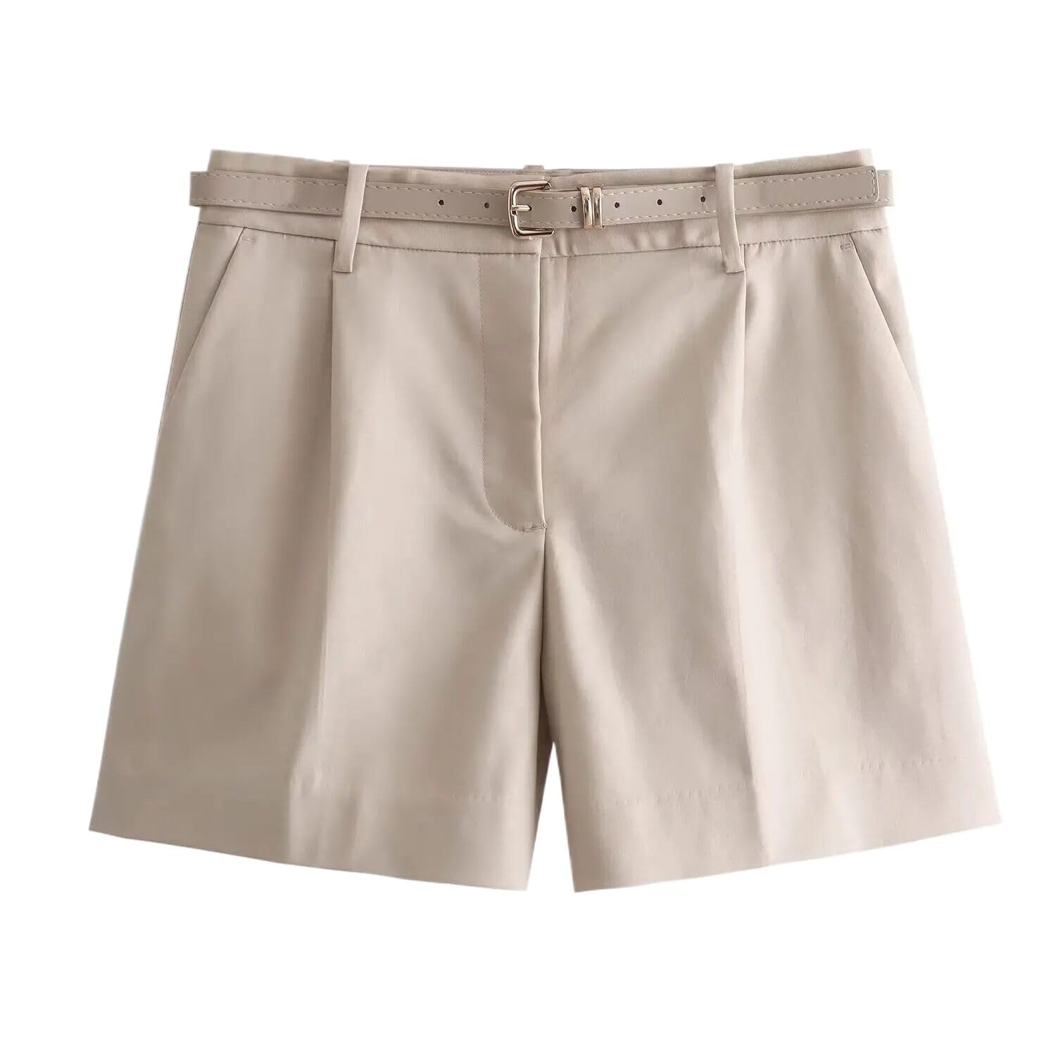 Pantalones cortos de verano para mujer de cintura alta, caqui, S