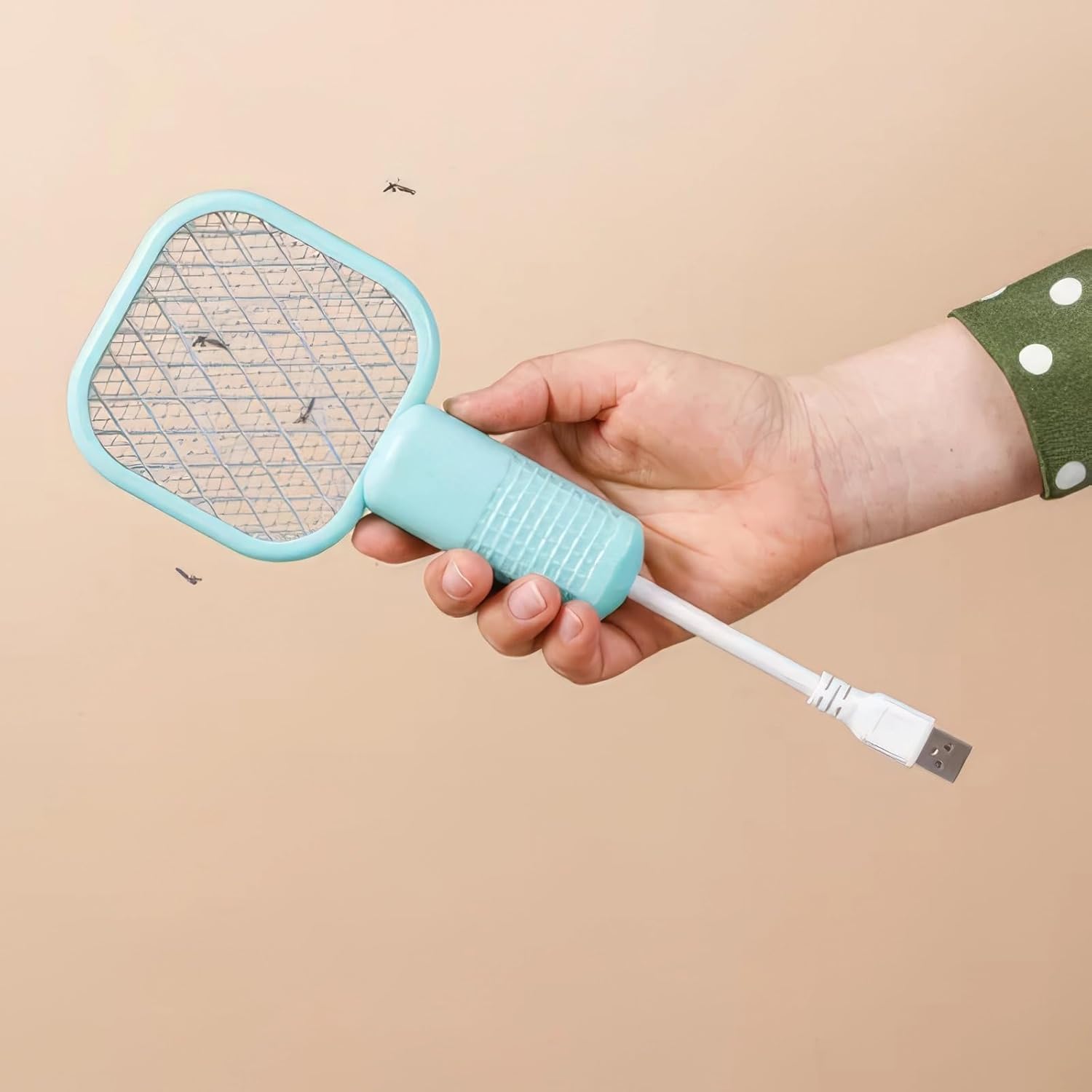 Mini Mosquito Kill Bat & Lamp 2-in-1 USB Rechargeable Electric Fly Swatter, Portable Bug Zapper with LED Mosquito Attractant Light, Triple-Layer Safety Mesh for Home, Bedroom & Office-image-8