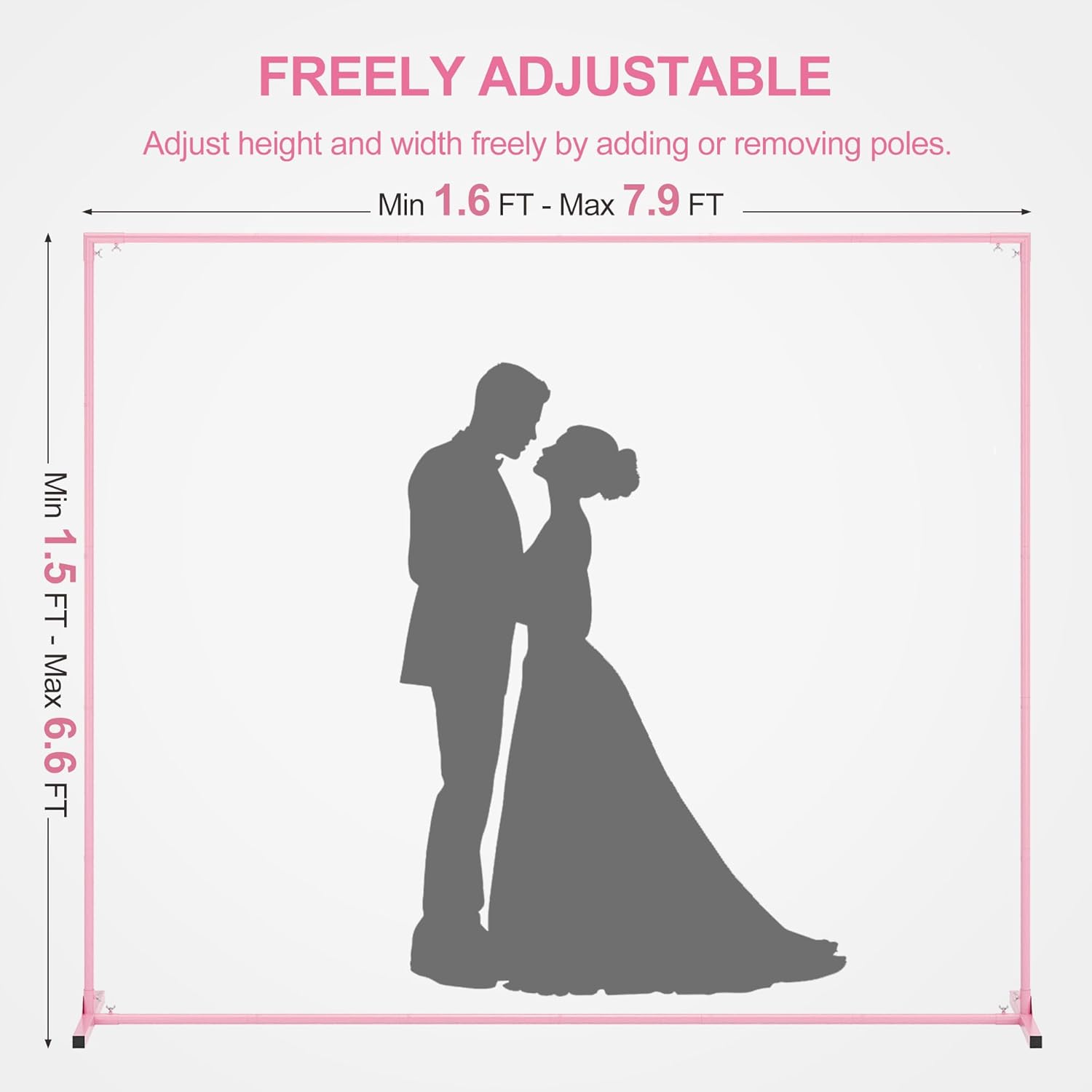 Walensee 7.9FTx6.6FT Pink Wedding Arch Backdrop Stand, Adjustable Square Metal Arch Frame for Ceremony Party Birthday Baby Shower Bridal AnniversaryGarden Balloon Photo Decoration