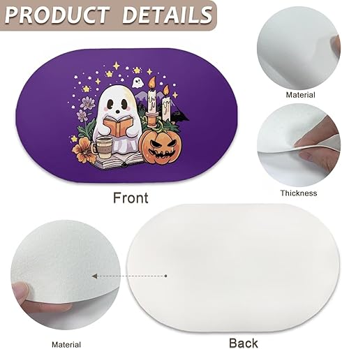 Miniatura 6 de Pumpkin Placemats Set of 4 Ghost Non Slip Washable Heat Resistant Place Mats 12x18 Inch Round Tablemats for Dining Kitchen Party Daily Table Decor