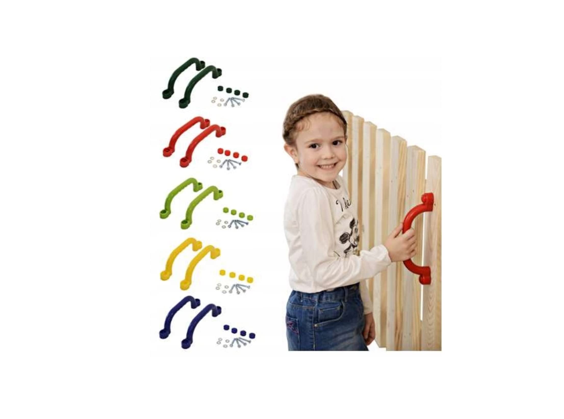 KIDS HANDGRIPS SET OF 2 FOR CHILDRENS CLIMBING FRAME PLAYHOUSE HANDLE BARS CLIMBING WALL TREE HOUSE GRAB BAR PLASTIC HOLDER IN RED BLUE GREEN YELLOW *FROM HAPPY PLAYGROUNDS (RED)