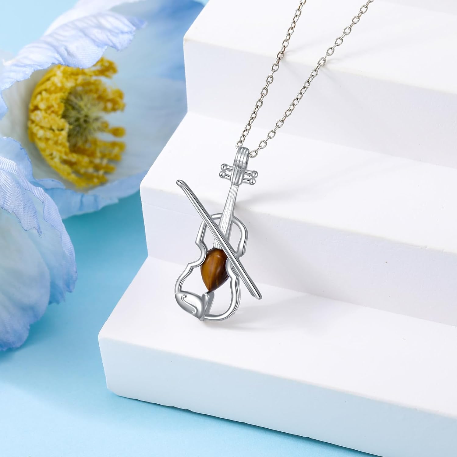 YAFEINI Violin Necklace Sterling Silver Violin Pendant Necklace Cello Music Jewelry Violin Gifts for Women