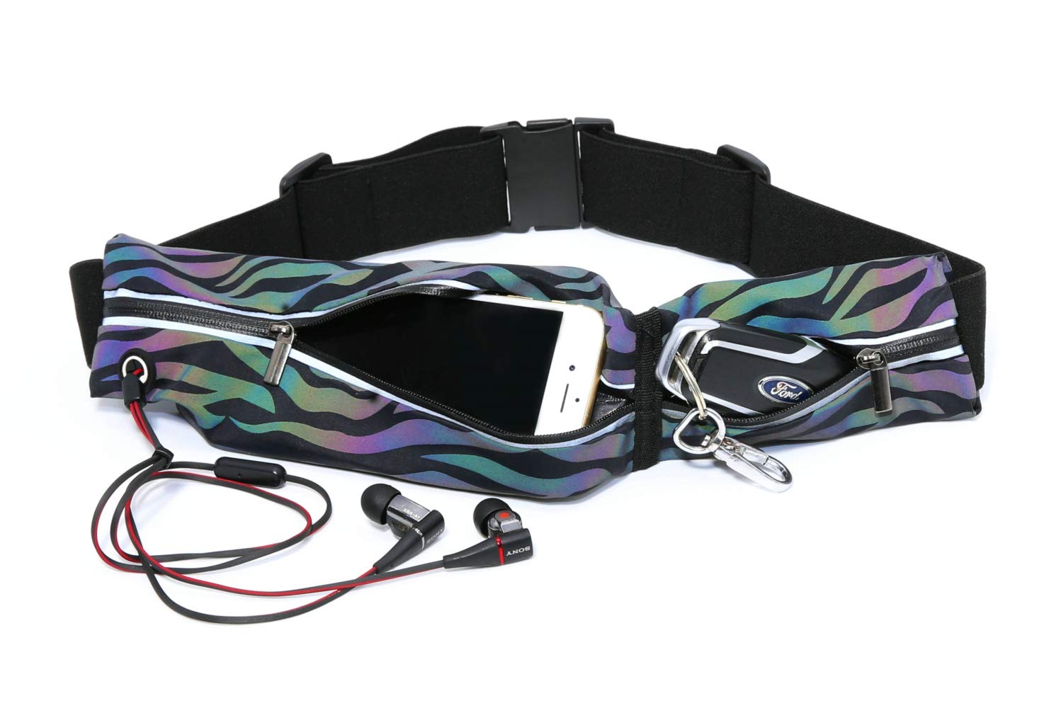 Slimfit Running Pouch Belt, No-Bounce Waist Bag for Runners Men and Women Waterproof Jogging Pocket Belt for Phone Dual Pocket Running Fanny Pack Reflective Running Gear