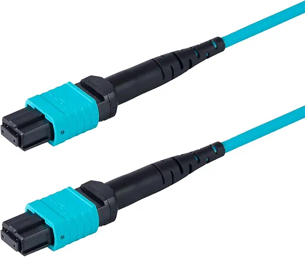 SpeedyFiberTX 1-Pack 3 Meter 8 Fiber Low Loss MPO Trunk Cable for 40G QSFP+ SR4/CSR4, 100G QSFP28 SR4, 200G QSFP56 SR4 Transceivers| Type-B Polarity| OM4 Fiber| 3.0mm Aqua Plenum OFNP Jacket