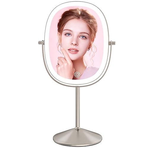 LOVESPEJO Espejo de maquillaje iluminado de 9 pulgadas con aumento, espejo de aumento 1X7X, espejos de maquillaje personal recargables de doble