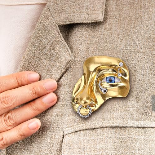 Image of Gold Half Face Brooch Pin for Women Men Lapel Brooches Suits Figure Face Mask Vintage Minimalist Metal Women's Exaggerated Half Alloy Fashion Coat Accessory Clothing Jewelry