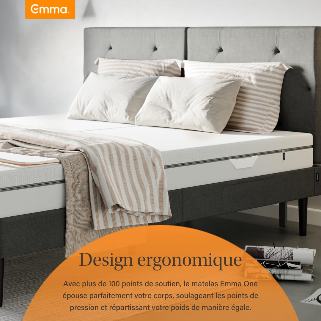 Emma Matelas One | 140 x 190 cm | Hauteur 18 cm | Confort Ferme Médium | Mousse à Mémoire de Forme & Airgocell® | Housse Respirante UltraDry™ | Soutien Ergonomique | Conçu en Allemagne