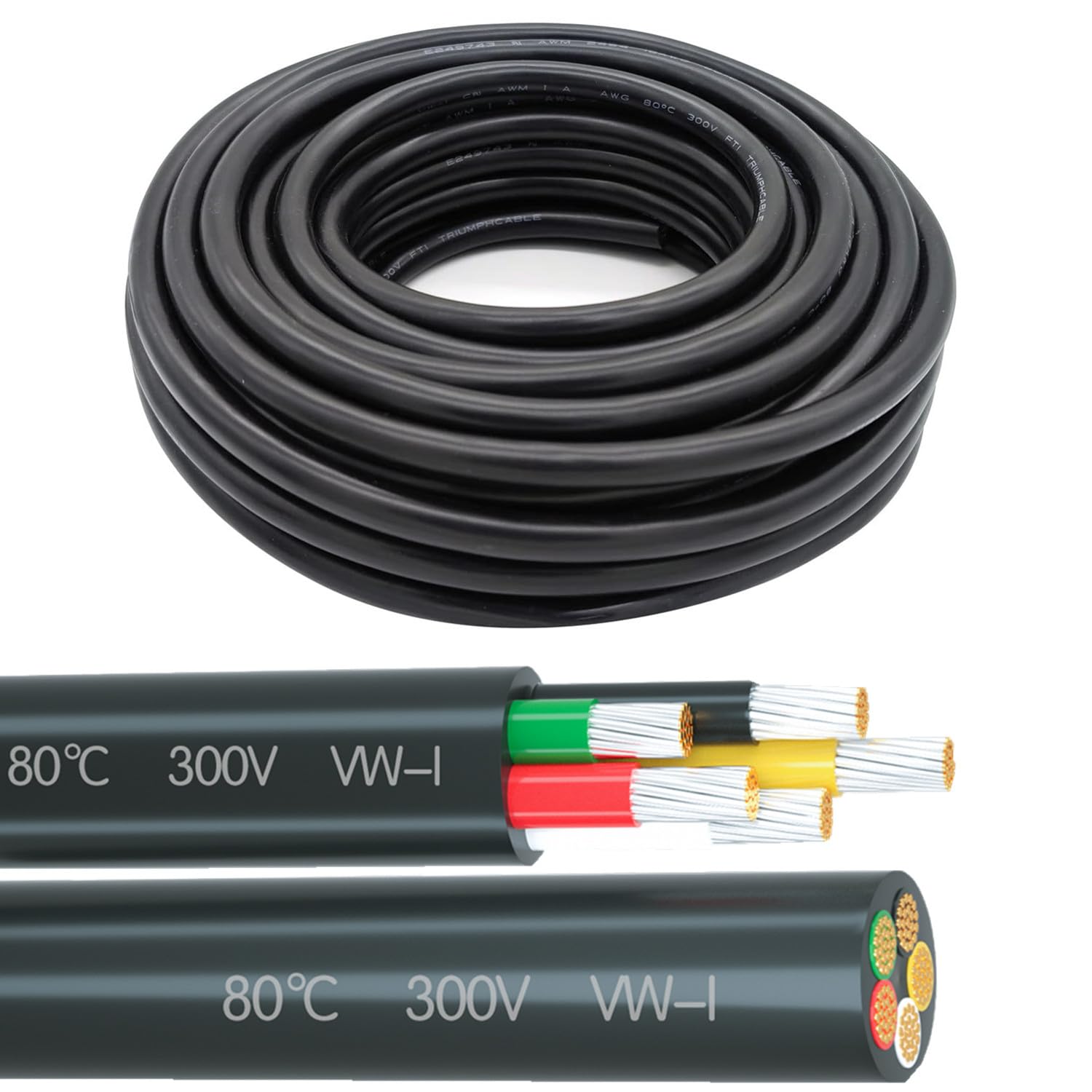 18 Gauge 5 Conductor Wire Audio Power Cable Speaker Wire (Red & Black & Yellow & White & Green) 25ft - View #4