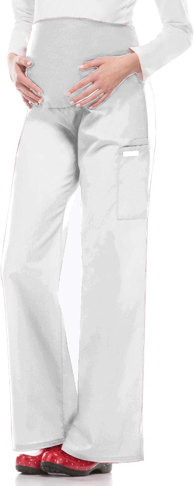 Cherokee Women's Maternity Knit Waist Pull-On Pant, White, Medium