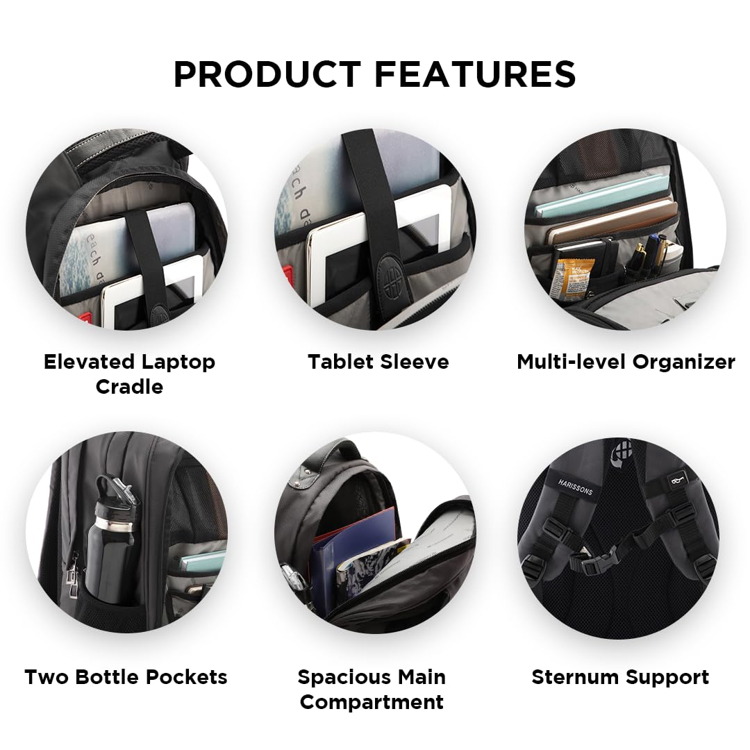 HARISSONS BPLT Star-Big 17" inch Professional Laptop Backpacks for Men, Women (Dark Grey, 28 Ltrs)
