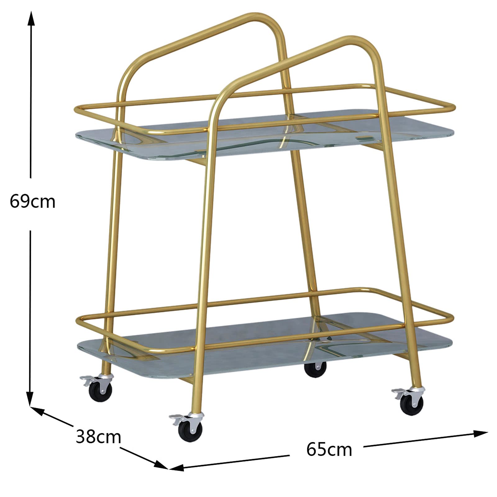 WolFum Carrello da Pranzo Mobile, Carrello con ripiano in Ferro battuto/Acciaio Inossidabile Domestico, Carrello per Vino Nordico a Doppio Strato (Acciaio Inossidabile Oro) ()