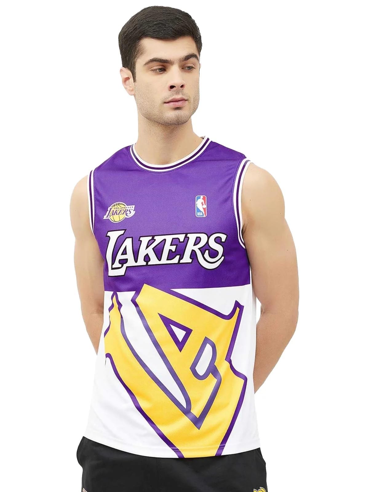 shop the arena NBA Los Angeles Lakers Sleeveless T-Shirt for Men & Women | Relaxed Fit | 100% Polyester | Purple & White-picture-54