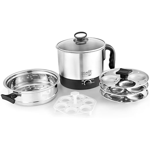 Classic Essentials Electric Multi Kettle with steamer |6 egg tray | Idli Stand 3 plates| 1.5 litre| 3 Boiling Modes | Stainless Steel body | Egg boiler | Tea, Soup, Noodles maker | 1 Year Warranty