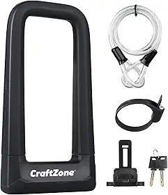 Cadeado de bicicleta em U, cadeado antifurto resistente com cabo de 1,2 m e manilha de 17 mm, travas de bicicleta com 2 chaves de latão sólido para estrada, montanha, dobrável
