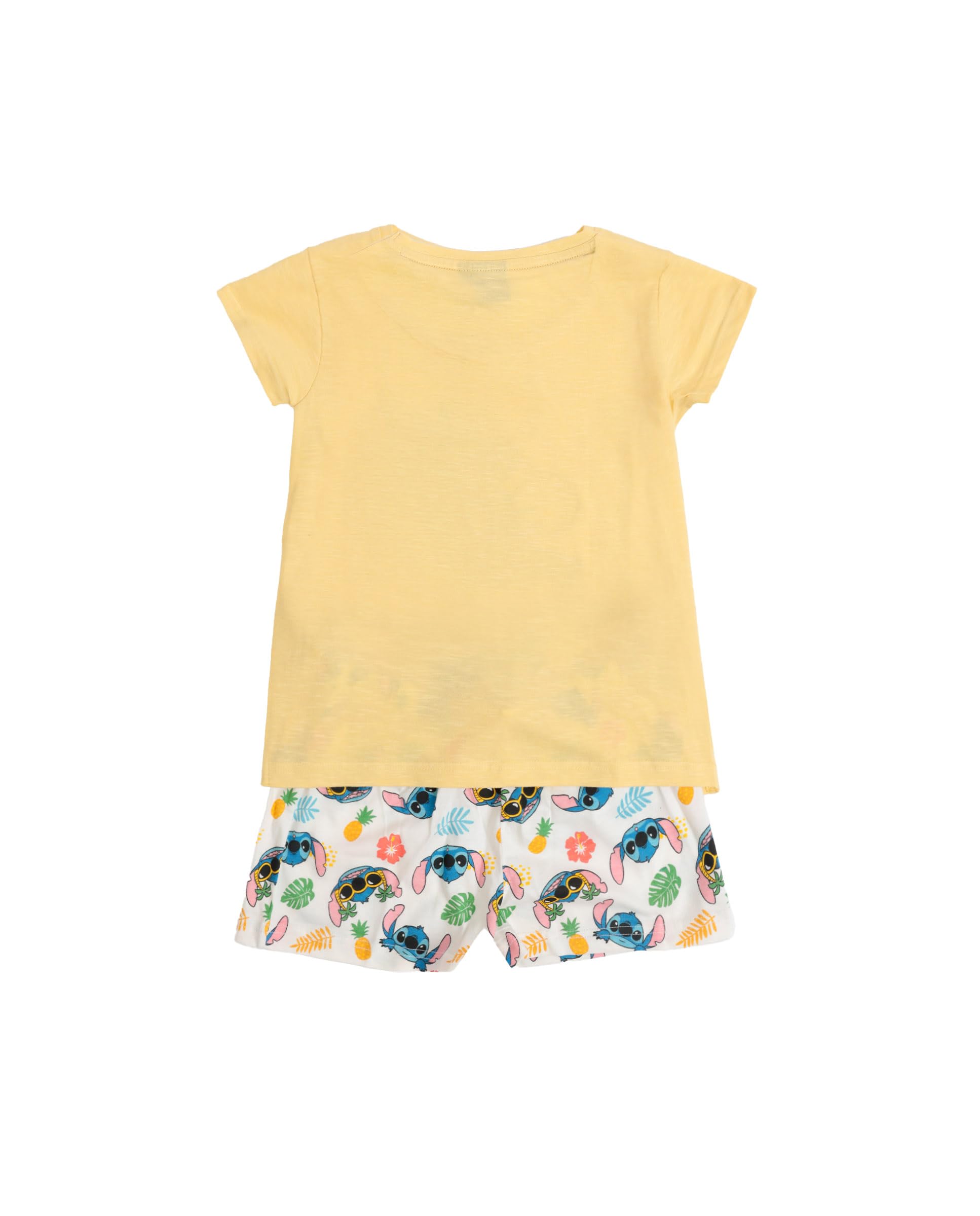 Disney Pijama niña Verano 100% algodón - Pijama Manga Corta Tropical Stitch para niña – pantalón Corto con Cinturilla elástica Estampado – Tejido Suave al Tacto, Amarillo - Talla 8 años
