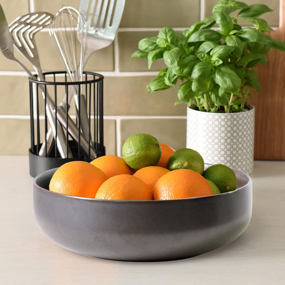 Olly & Rose Oxford - Cuenco grande de cerámica de 26 cm, para ensalada, cuenco decorativo para servir cocina y mesa de café, cerámica negra, cuenco extragrande para pasta