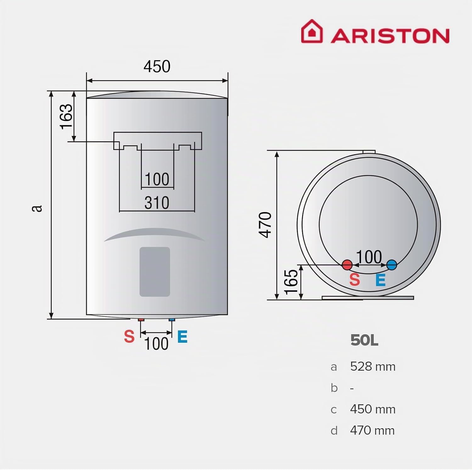 Ariston Lydos R - Chauffe-Eau électrique Vertical avec régulation Externe + Titane dans réservoir 48 x 45 x 56,8 cm Fabriqué pour Installation en Espagne 50 l