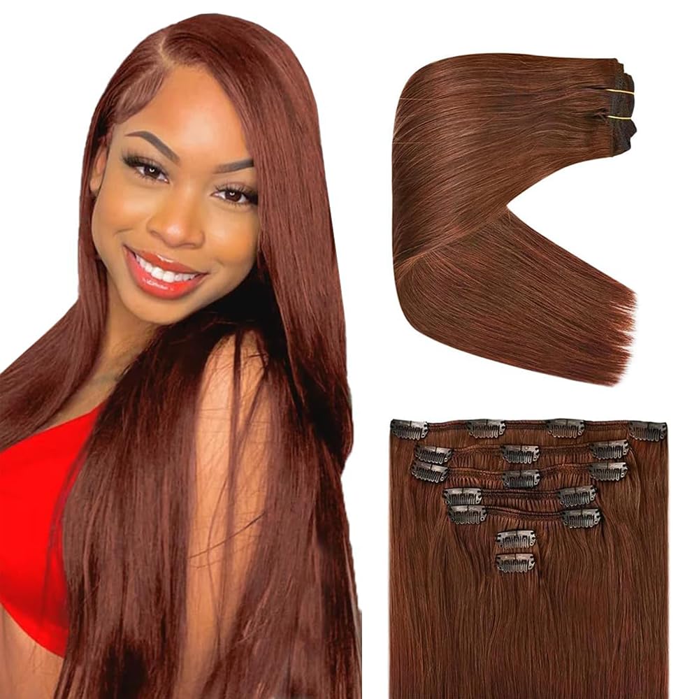 Extension a clip cheveux naturel #33 auburn raide 55cm - 6